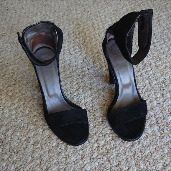 Tibi Barbara black calf hair leather heeled sandals size 36